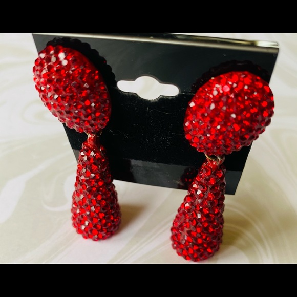 NEW VINTAGE BELLINI VIBRANT RED SWAROFSKI CRYSTAL DROP EARRING - CLIP ELEGANT - Picture 15 of 15